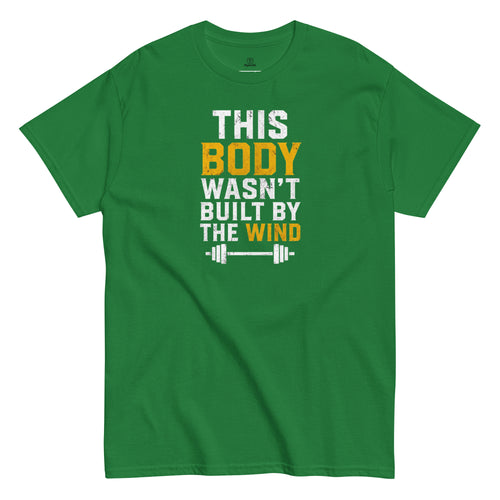 Green unisex gym t-shirt with 'No Wind Just Work' motivational quote – NyomAI WorldWear